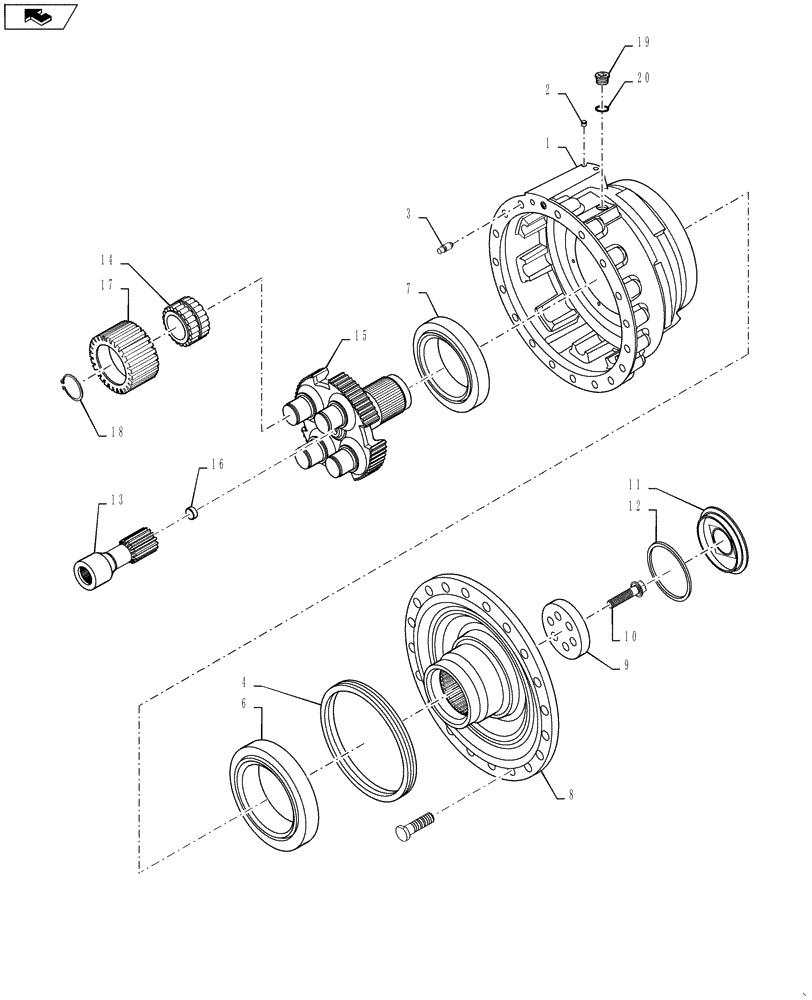 Схема запчастей Case 721E - (06-45A) - AXLE, REAR - HUB, PLANETARY - P.I.N. N8F203816 AND AFTER (06) - POWER TRAIN