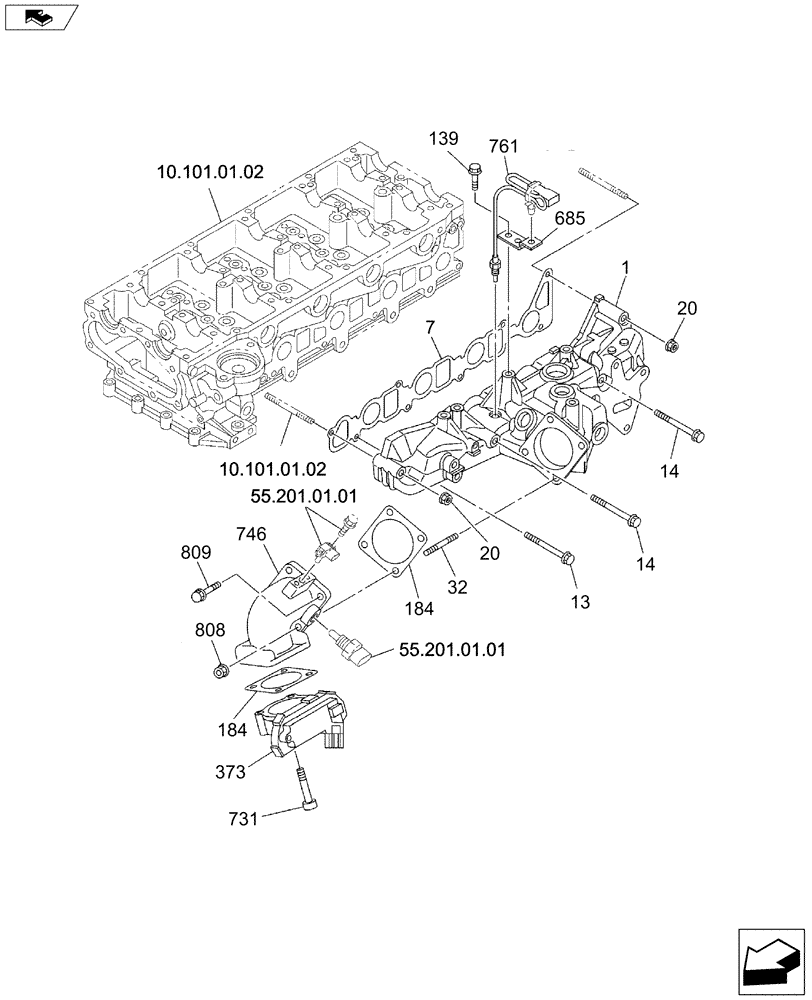 Схема запчастей Case CX145C SR - (10.254.AM) - INLET MANIFOLD (10) - ENGINE