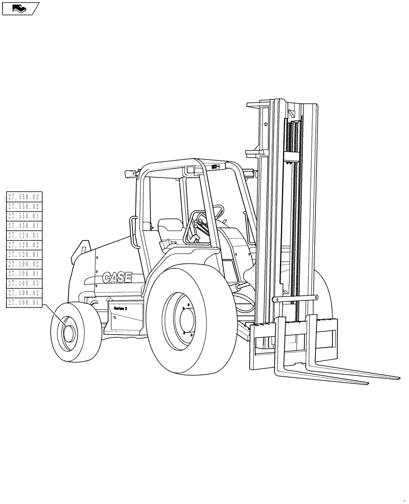 Схема запчастей Case 588H - (00.000.27) - PICTORIAL INDEX, REAR STEERING AXLE (00) - GENERAL & PICTORIAL INDEX