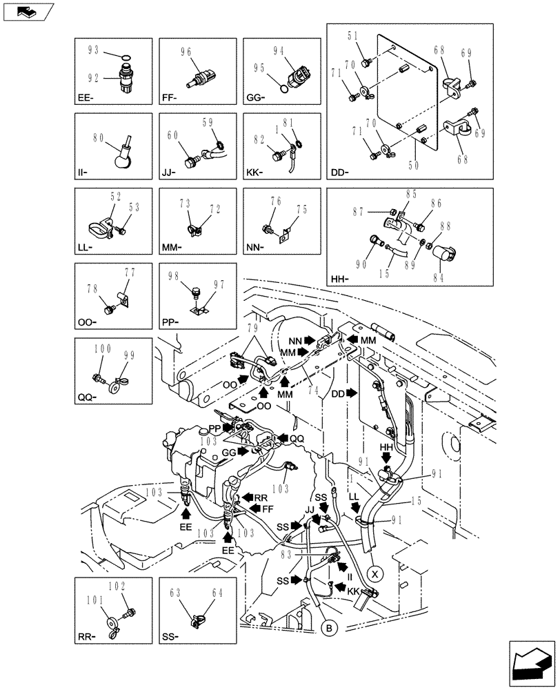 Схема запчастей Case CX145C SR - (55.510.AB[04]) - ELECTRIC PARTS AND WIRE HARNESS (55) - ELECTRICAL SYSTEMS