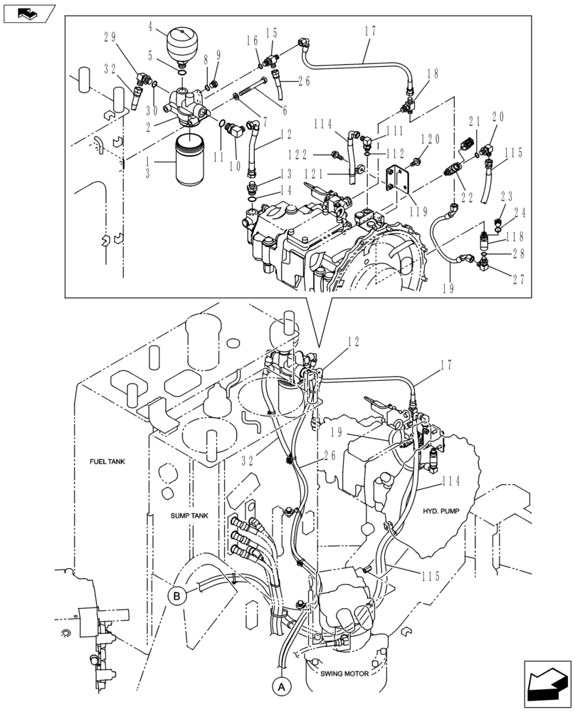 Схема запчастей Case CX145C SR - (35.357.AP[01]) - PILOT PRESSURE AND RETURN LINE (35) - HYDRAULIC SYSTEMS