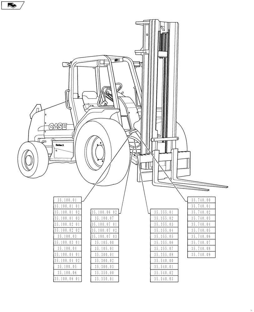Схема запчастей Case 588H - (00.000.35) - PICTORIAL INDEX, HYDRAULIC SYSTEMS (00) - GENERAL & PICTORIAL INDEX