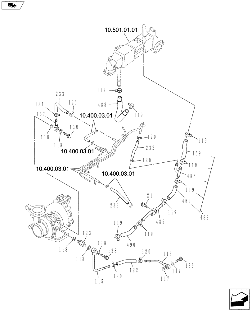 Схема запчастей Case CX145C SR - (10.250.AC[02]) - TURBOCHARGER SYSTEM (10) - ENGINE