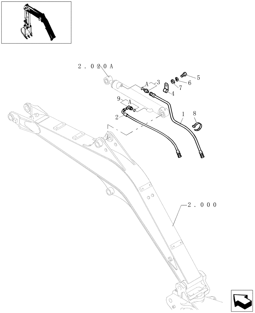 Схема запчастей Case CX27B - (2.020[02A]) - ARM CYLINDER LINES (02) - Section 2