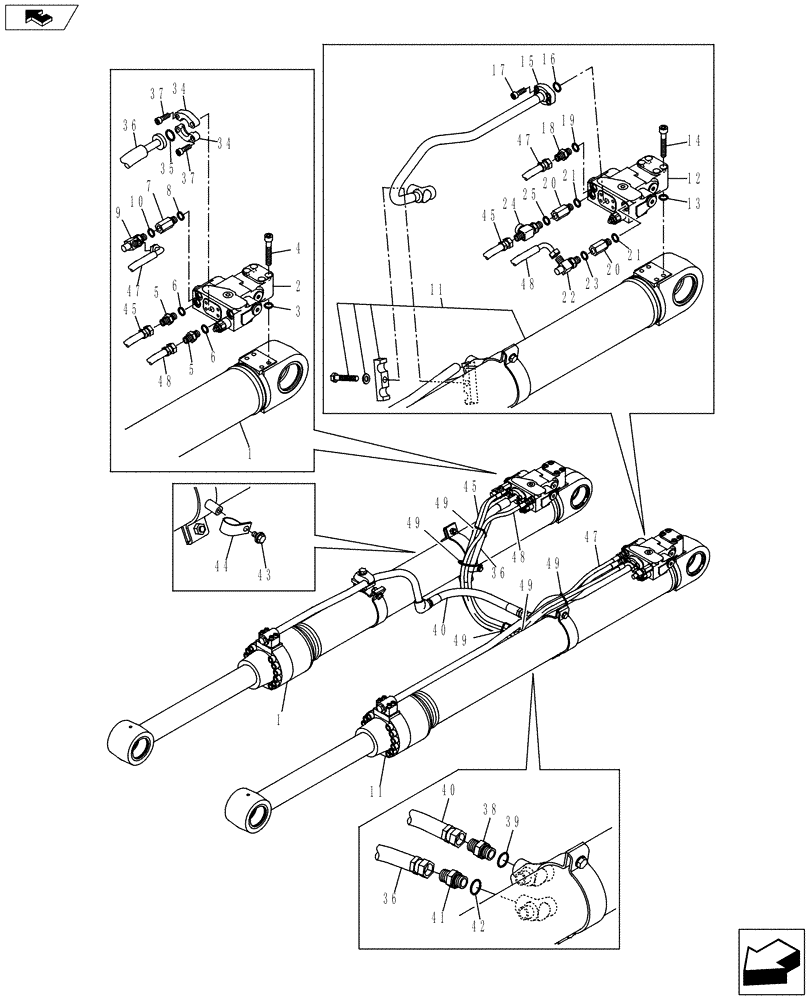 Схема запчастей Case CX145C SR - (35.736.AC[05]) - BOOM CYLINDER LINES - EMS HBCV (35) - HYDRAULIC SYSTEMS