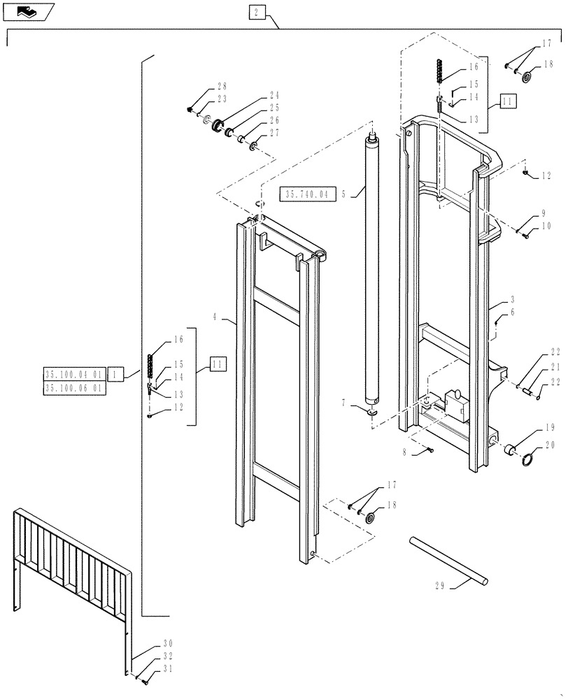 Схема запчастей Case 586H - (35.100.06) - MAST, 8000 LB 15 FEET HOOK AND SHAFT FRAME (35) - HYDRAULIC SYSTEMS