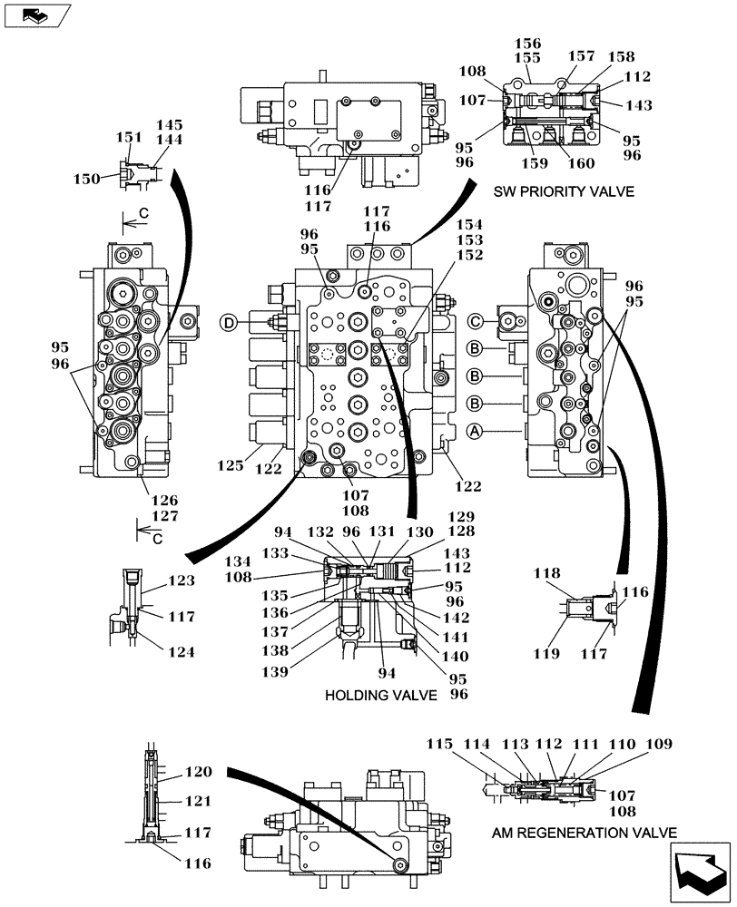 Схема запчастей Case CX130C - (35.359.AB[17]) - DIRECTIONAL CONTROL VALVE - COMPONENTS (35) - HYDRAULIC SYSTEMS