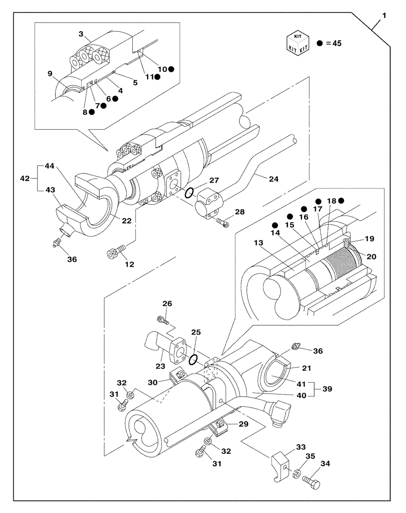 Схема запчастей Case CX130C - (35.738.AA) - BUCKET CYLINDER (35) - HYDRAULIC SYSTEMS