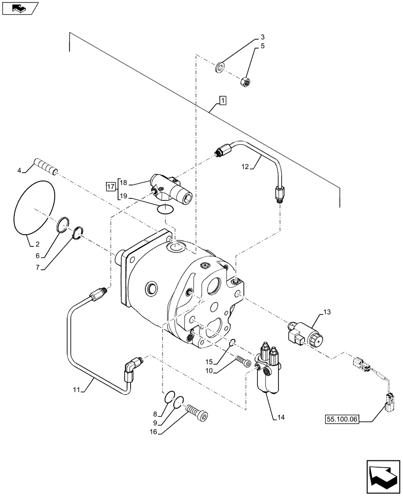 Схема запчастей Case 580SN - (35.106.02) - HYDRAULIC PUMP (W/O POWER LIFT, W/O DUAL BATTERIES) (35) - HYDRAULIC SYSTEMS