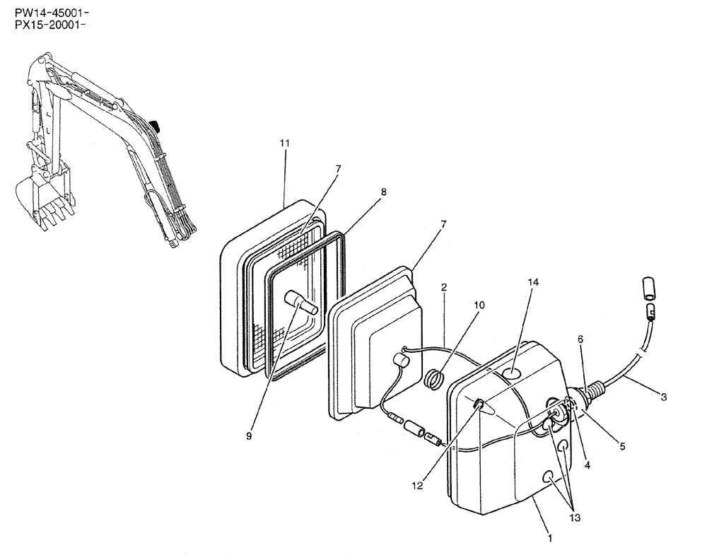 Схема запчастей Case CX31B - (01-059) - LIGHT ASSY, P/N PM80S00008F1 (55) - ELECTRICAL SYSTEMS