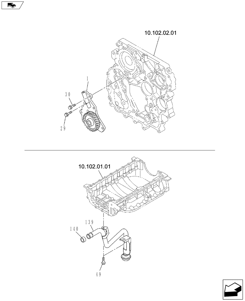 Схема запчастей Case CX130C - (10.304.AC) - OIL PUMP AND OIL STRAINER (10) - ENGINE