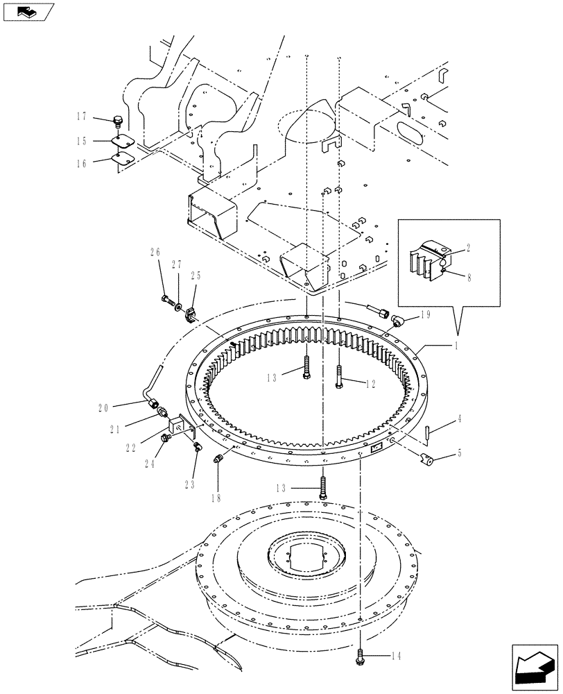 Схема запчастей Case CX145C SR - (39.103.99) - SLEWING RING (39) - FRAMES AND BALLASTING