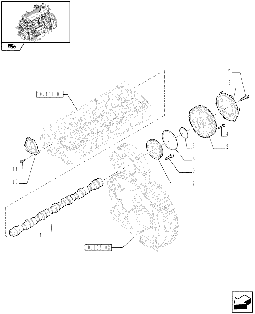 Схема запчастей Case F2CE9684U E151 - (10.106.01) - CAMSHAFT (504278880) (01) - ENGINE