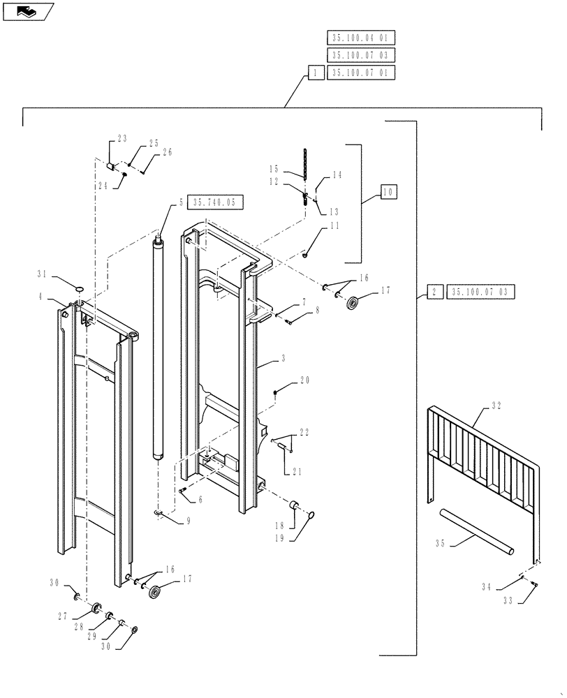 Схема запчастей Case 588H - (35.100.07) - MAST, 8000 LB 6.6M 22 FEET (35) - HYDRAULIC SYSTEMS