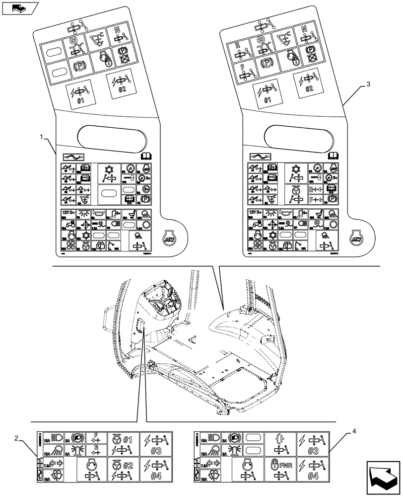 Схема запчастей Case 590SN - (90.108.17) - VAR - 423056, 747882, 747883, X47086X - DECALS (90) - PLATFORM, CAB, BODYWORK AND DECALS