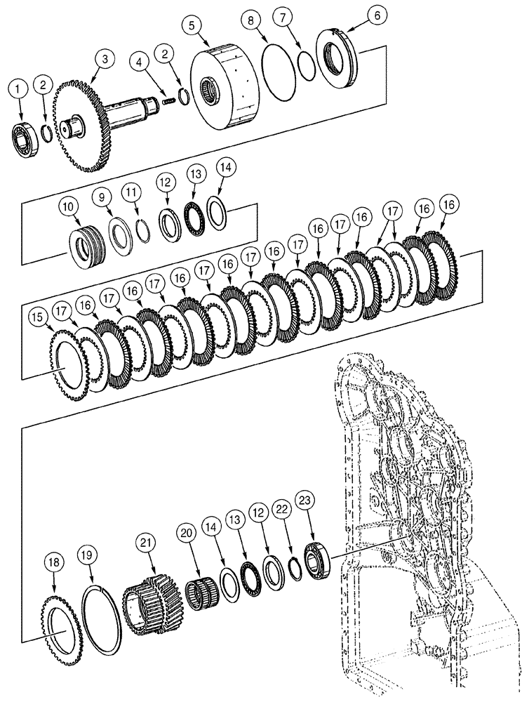 Схема запчастей Case 821C - (06-08) - TRANSMISSION CLUTCH ASSY, FIRST (06) - POWER TRAIN