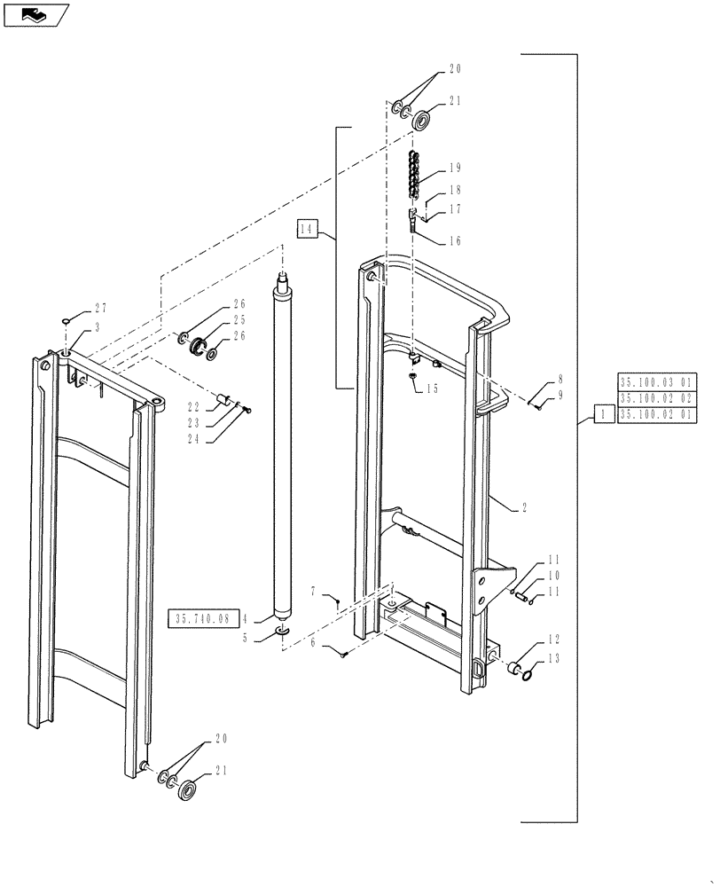 Схема запчастей Case 586H - (35.100.03) - MAST, 6000 LB, 4.8 M (16 FT) FREE LIFT (35) - HYDRAULIC SYSTEMS