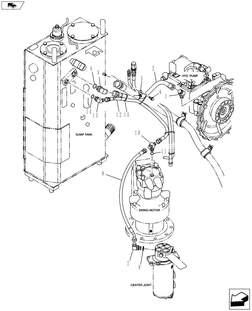 Схема запчастей Case CX145C SR - (35.310.AG) - DRAIN LINE (35) - HYDRAULIC SYSTEMS