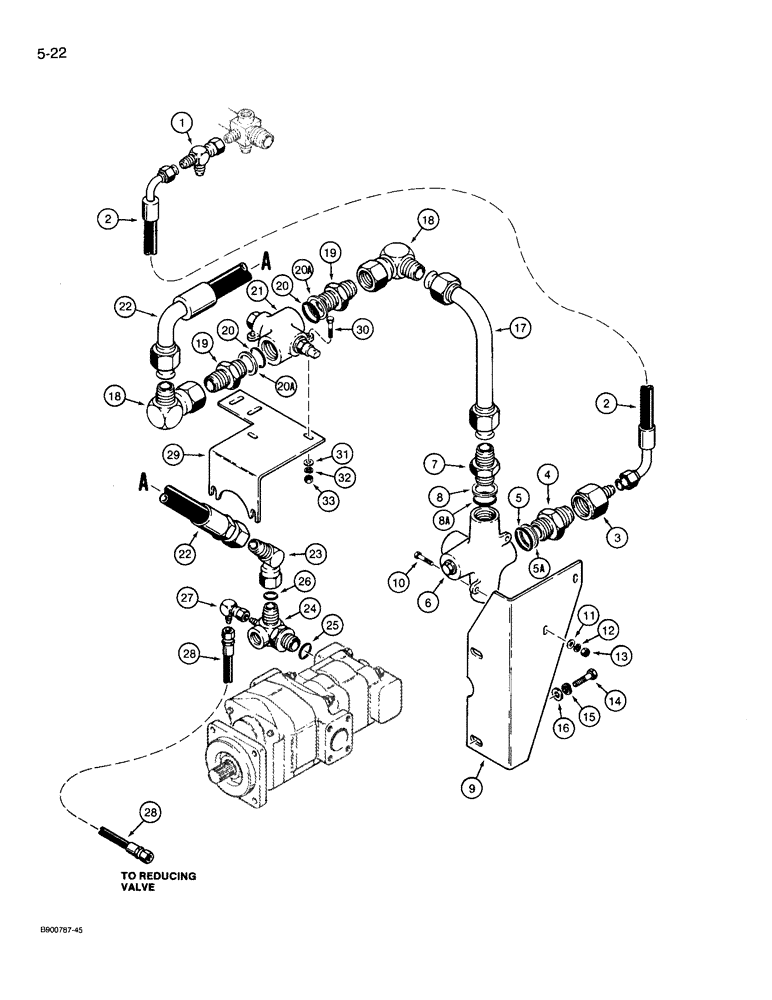 Схема запчастей Case 721 - (5-22) - AUXILIARY STEERING HYDRAULIC CIRCUIT, HYDRAULIC FILTER TO STEERING PUMP,PRIOR TO P.I.N. JAK0022758 (05) - STEERING