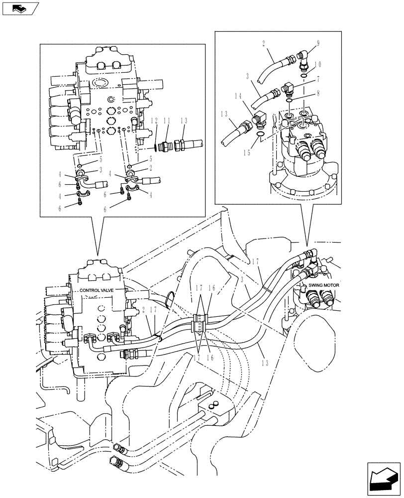 Схема запчастей Case CX145C SR - (35.352.AI[01]) - SWING LINE (35) - HYDRAULIC SYSTEMS