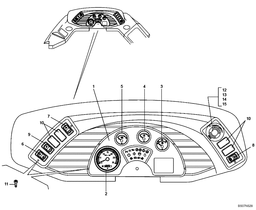 Схема запчастей Case 335B - (67A00061450[001]) - INSTRUMENT PANEL (SIMPLE MUX P.I.N. HHD0335BN8PG58100 AND AFTER) (87745921) (13) - Electrical System / Decals