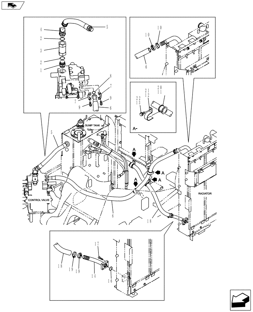 Схема запчастей Case CX145C SR - (35.300.BC) - RETURN AND OIL COOLER LINE (35) - HYDRAULIC SYSTEMS