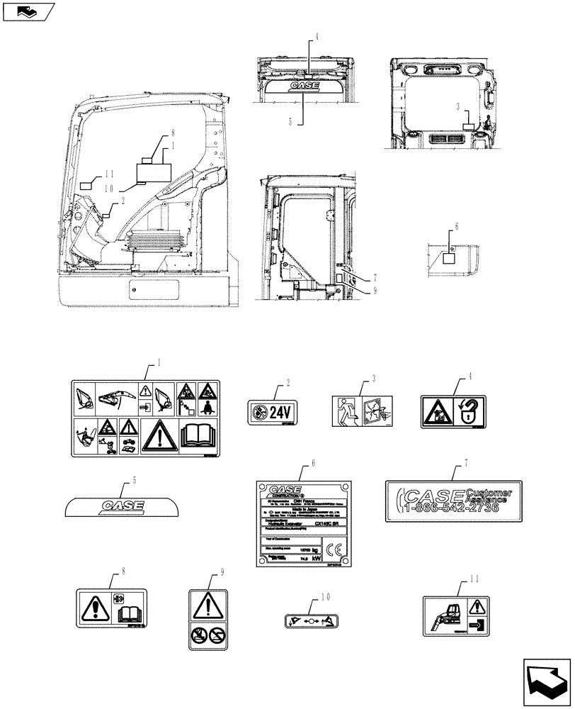 Схема запчастей Case CX145C SR - (90.108.AF[03]) - DECALS - NAMEPLATE, ENGLISH (90) - PLATFORM, CAB, BODYWORK AND DECALS