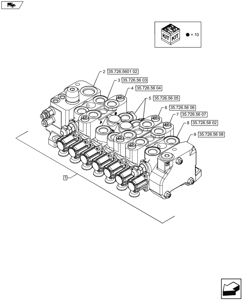 Схема запчастей Case 580SN WT - (35.726.5801[01]) - BACKHOE CONTROL VALVE, 7-SPOOL, W/ STANDARD DIPPER, W/ DOUBLE AUXILIARY HYDRAULIC, W/ PILOT CONTROLS - C9006 (35) - HYDRAULIC SYSTEMS