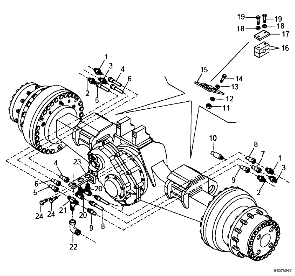 Схема запчастей Case 330B - (47A00002104[001]) - HYDRAULIC LINES, INTERMEDIATE AXLE W/WET BRAKE (87687014) (09) - Implement / Hydraulics / Frame / Brakes