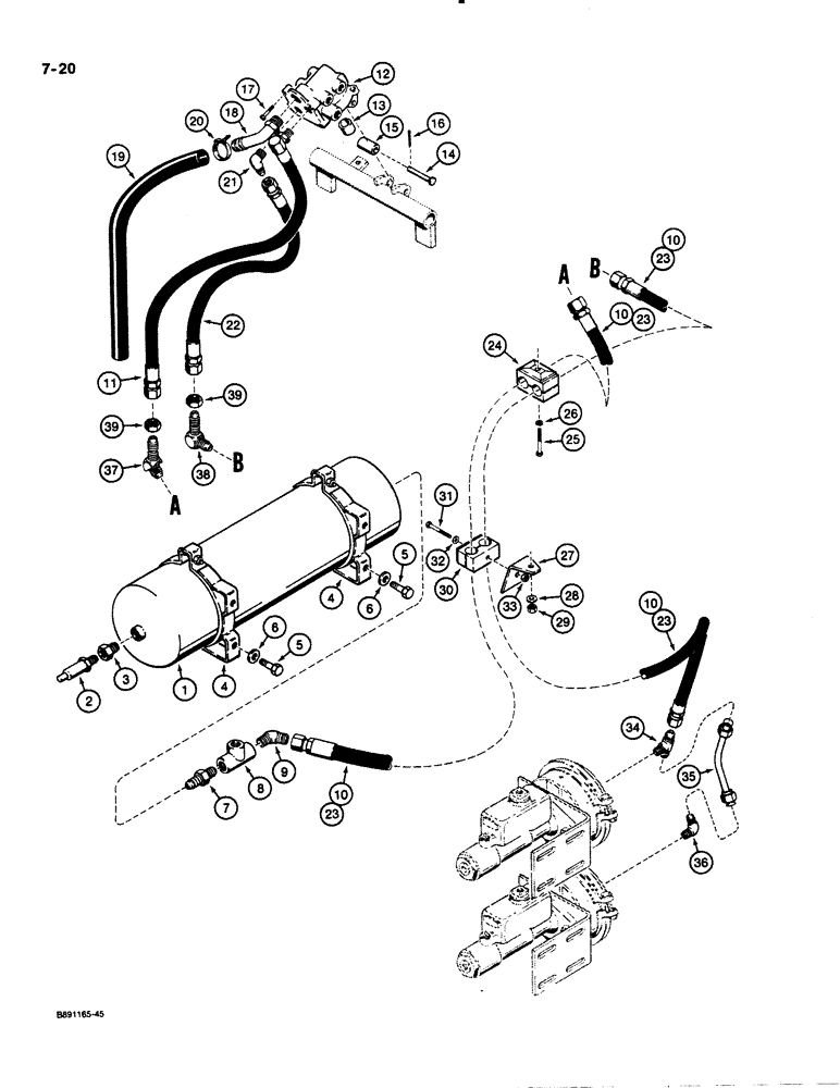 Схема запчастей Case 621 - (7-20) - UPPER RESERVOIR TO BRAKE VALVE AND ACTUATORS, PRIOR TO P.I.N. JAK0020901 (07) - BRAKES