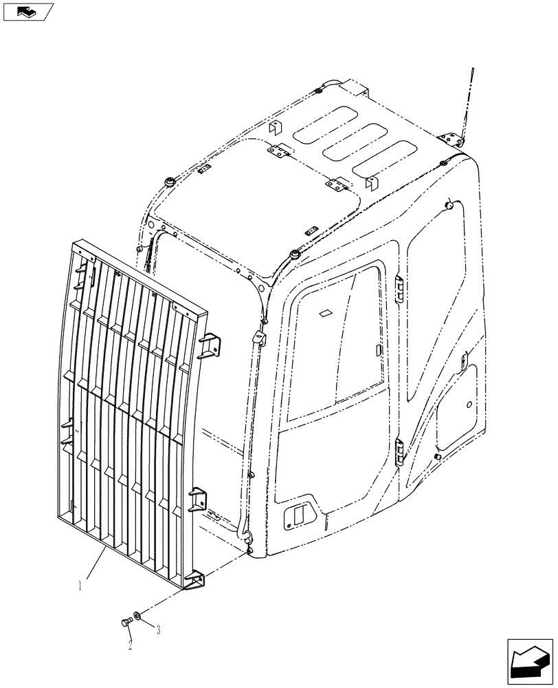 Схема запчастей Case CX145C SR - (90.150.BJ[02]) - CAB FRONT GUARD - OPG LEVEL 2 (90) - PLATFORM, CAB, BODYWORK AND DECALS