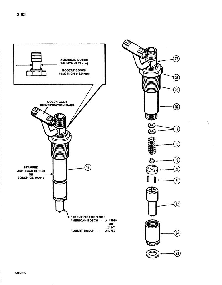 Схема запчастей Case 1080B - (3-82) - FUEL INJECTOR NOZZLE, 504BDT ENGINE, RED COLOR CODE IDENTIFICATION (03) - FUEL SYSTEM