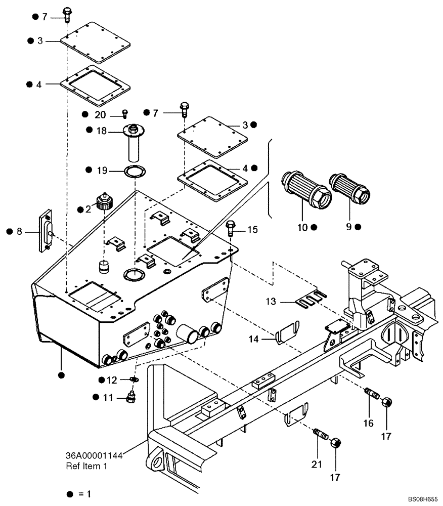 Схема запчастей Case 327B - (72A00000762[001]) - RESERVOIR, HYDRAULIC (P.I.N. HHD0327BN7PG57000 AND AFTER) (84148047) (09) - Implement / Hydraulics / Frame / Brakes