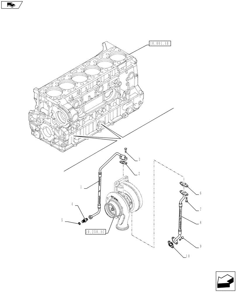 Схема запчастей Case F3BE0684J E919 - (10.250.AD) - TURBOCHARGER LUBE LINE (10) - ENGINE