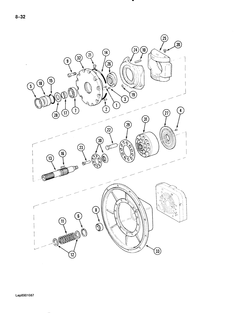 Схема запчастей Case 888 - (8-032) - HIGH PRESSURE HYDRAULIC PUMP (08) - HYDRAULICS