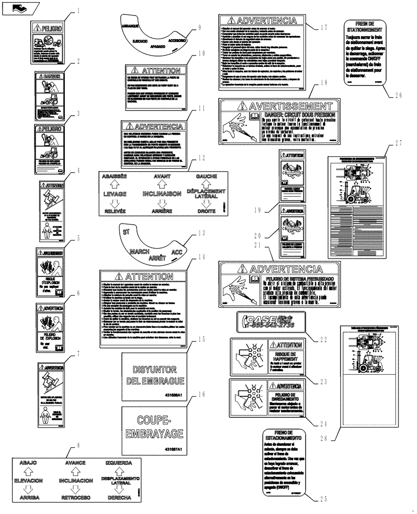 Схема запчастей Case 588H - (90.108.05) - DECALS COMMON SPANISH AND FRENCH CANADIAN (90) - PLATFORM, CAB, BODYWORK AND DECALS