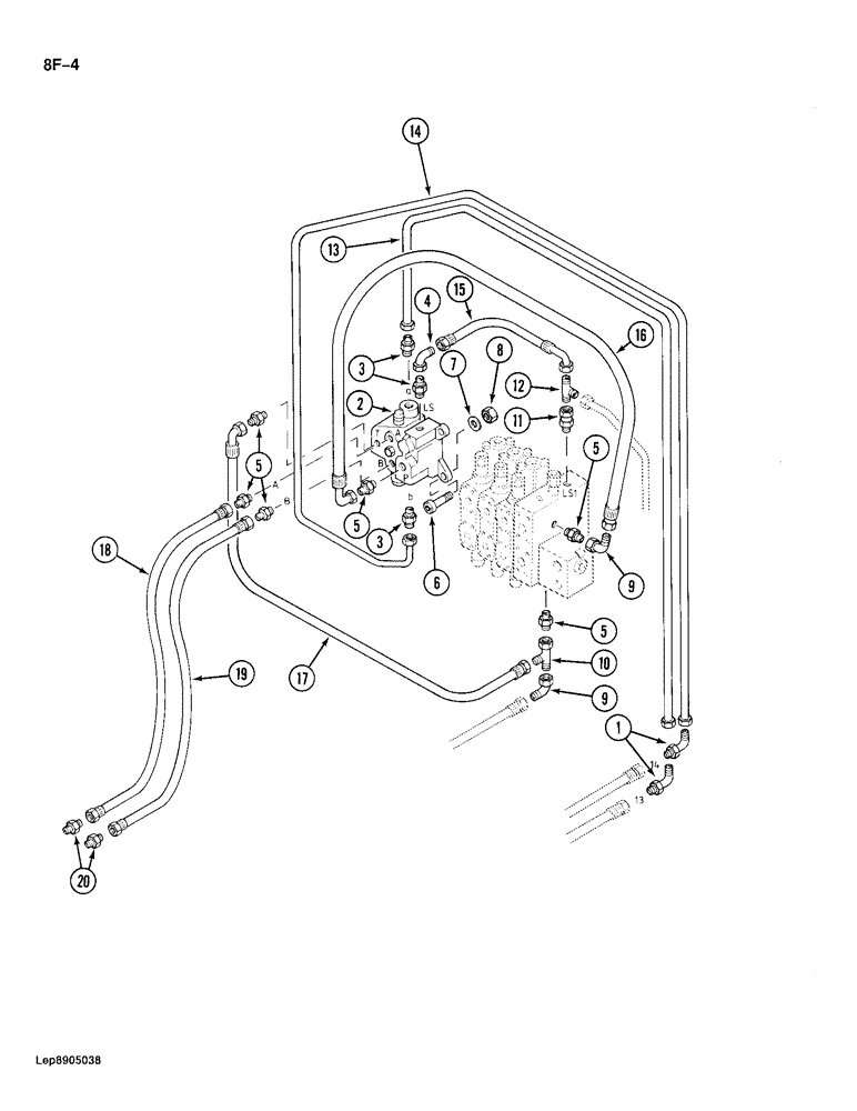 Схема запчастей Case 688 - (8F-04) - HYDRAULIC CONTROL CIRCUIT, TO OPTION CONTROL VALVE (08) - HYDRAULICS