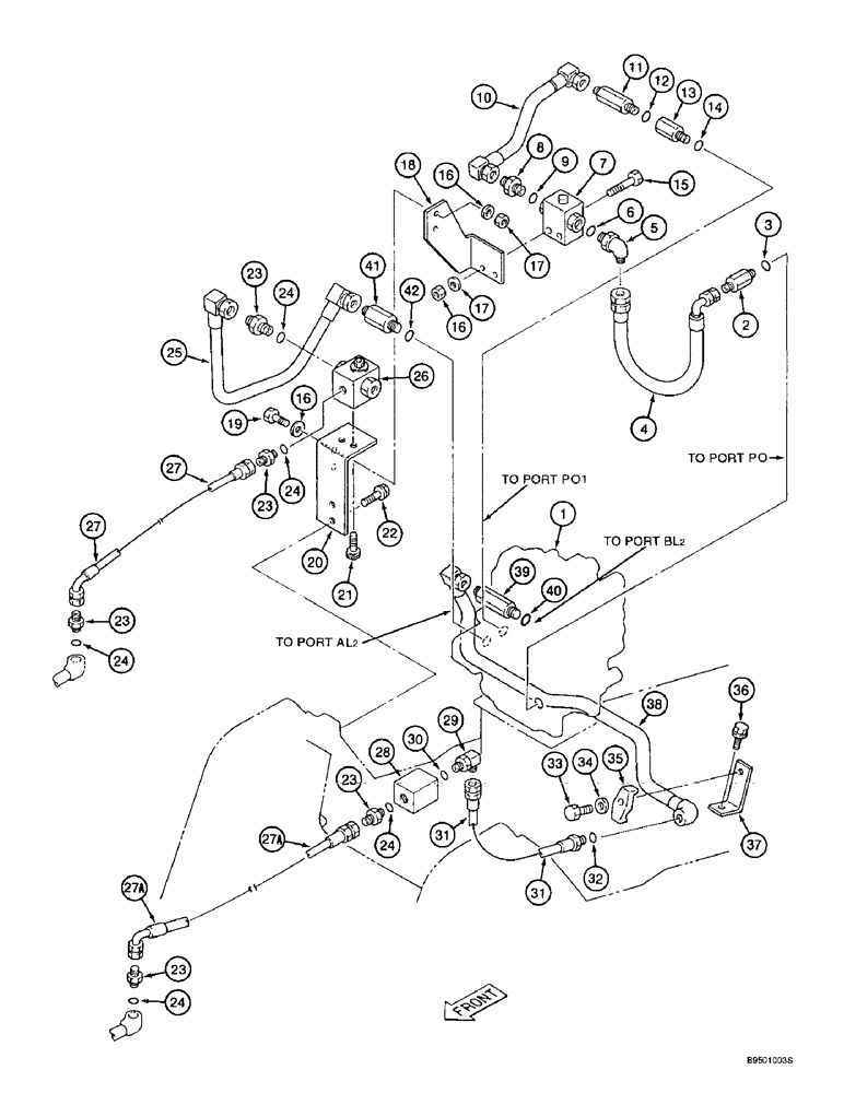 Схема запчастей Case 9010B - (8-086) - DOUBLE ACTION AUXILIARY EQUIPMENT OPTION, CYLINDER SUPPLY LINES - AT VALVE (08) - HYDRAULICS