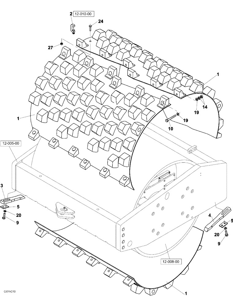 Схема запчастей Case SV228 - (12-009-00[01]) - ADAPTING THE DRUM FOR TAMPING COMPACTION (12) - Chassis/Attachments