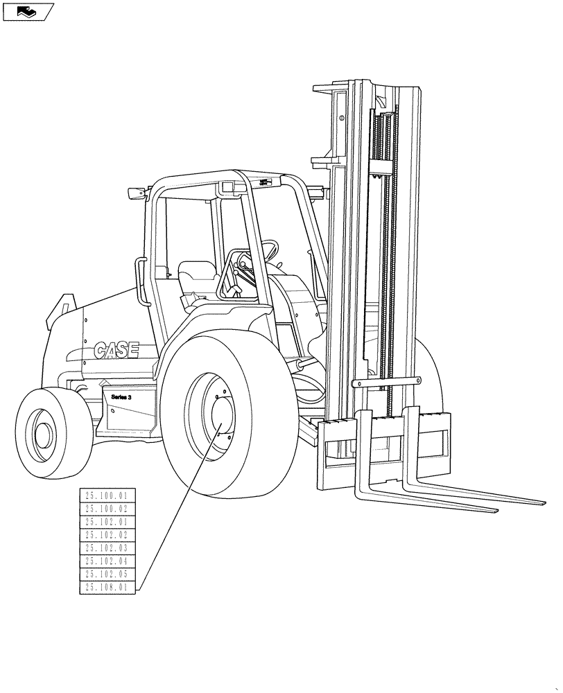Схема запчастей Case 588H - (00.000.25) - PICTORIAL INDEX, AXLE FRONT (00) - GENERAL & PICTORIAL INDEX