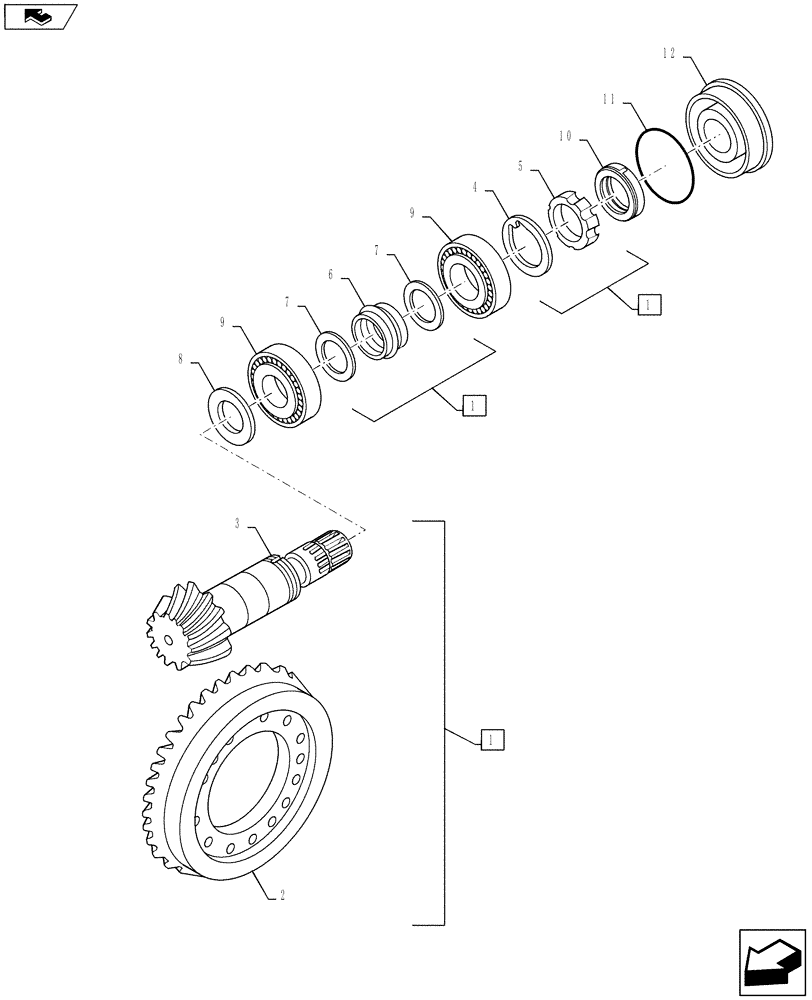 Схема запчастей Case 588H - (27.106.02) - STEERING AXLE, RING AND PINION, 4WD (27) - REAR AXLE SYSTEM