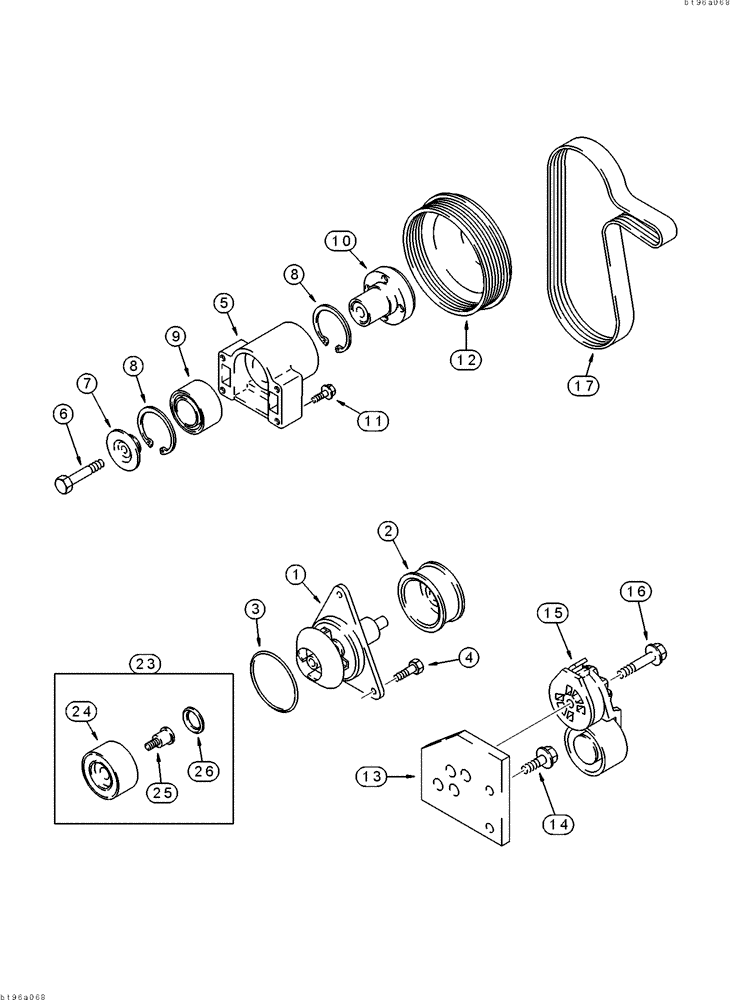 Схема запчастей Case 9040 - (2-12) - WATER PUMP SYSTEM, 6T-830 ENGINE (02) - ENGINE