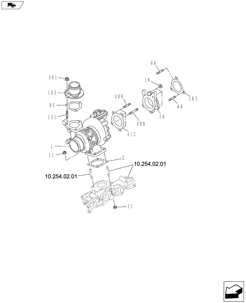 Схема запчастей Case CX145C SR - (10.250.AC[01]) - TURBOCHARGER SYSTEM (10) - ENGINE