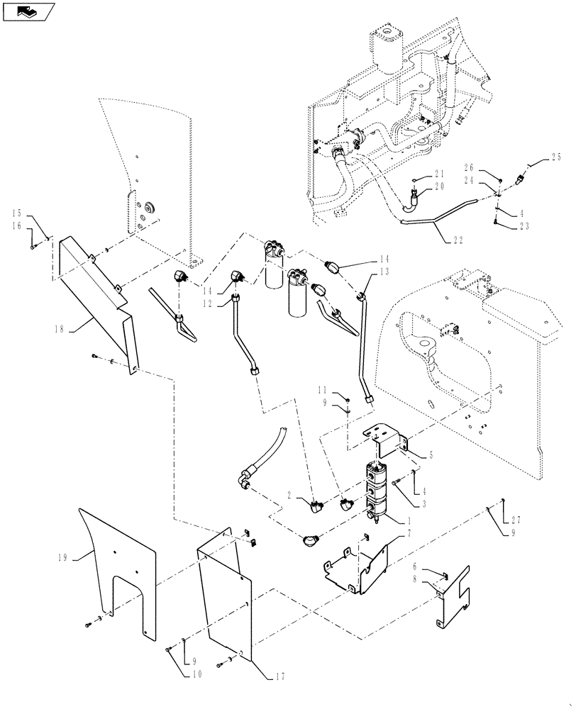 Схема запчастей Case 1121F - (25.100.03[01]) - AXLE COOLER (25) - FRONT AXLE SYSTEM