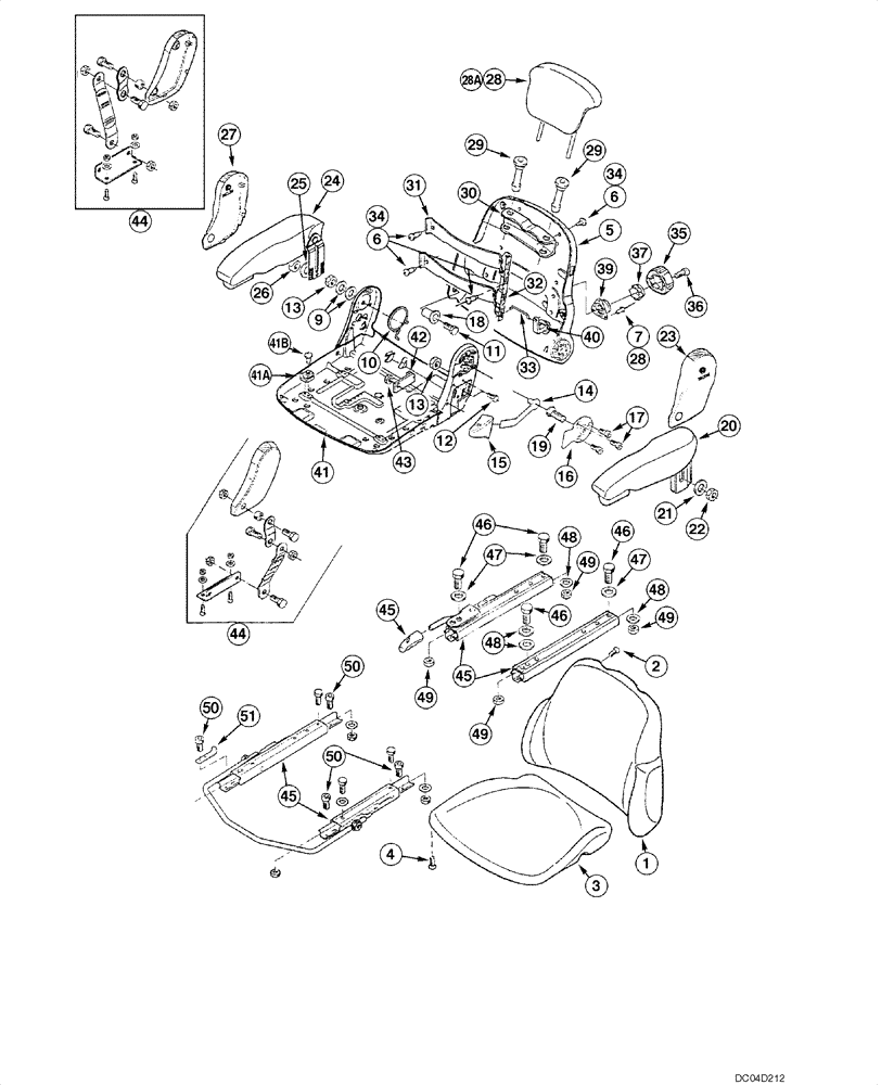 Схема запчастей Case 885 - (09.56[00]) - SEAT ASSY - UPPER SEAT ASSY (09) - CHASSIS