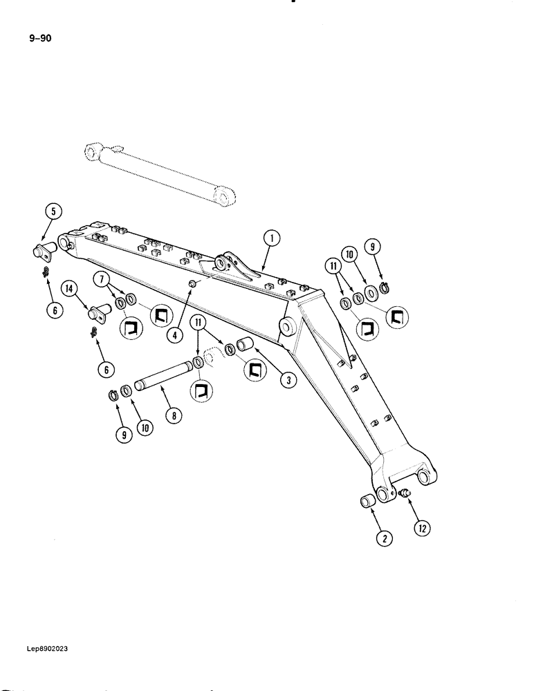 Схема запчастей Case 888 - (9-090) - BOOM AND CYLINDER MOUNTING PARTS, P.I.N. FROM 74163 TO 74173 (09) - CHASSIS