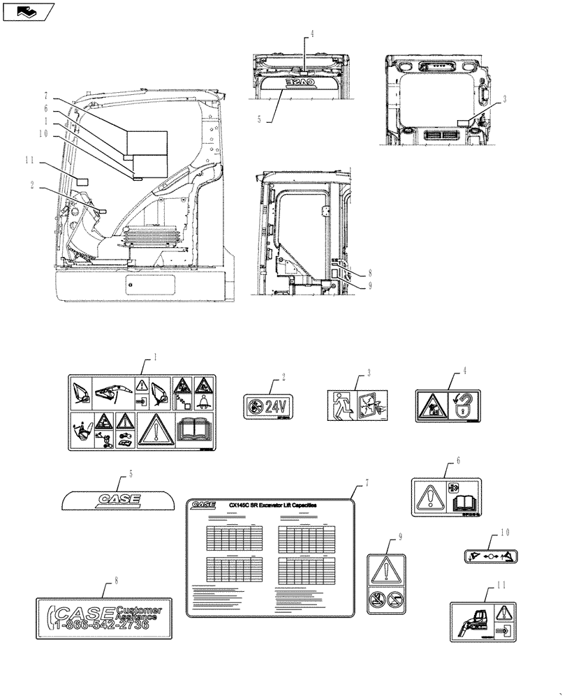 Схема запчастей Case CX145C SR - (90.108.AF[06]) - DECALS - NAMEPLATE, ENGLISH SB NA (OFFSET) (90) - PLATFORM, CAB, BODYWORK AND DECALS
