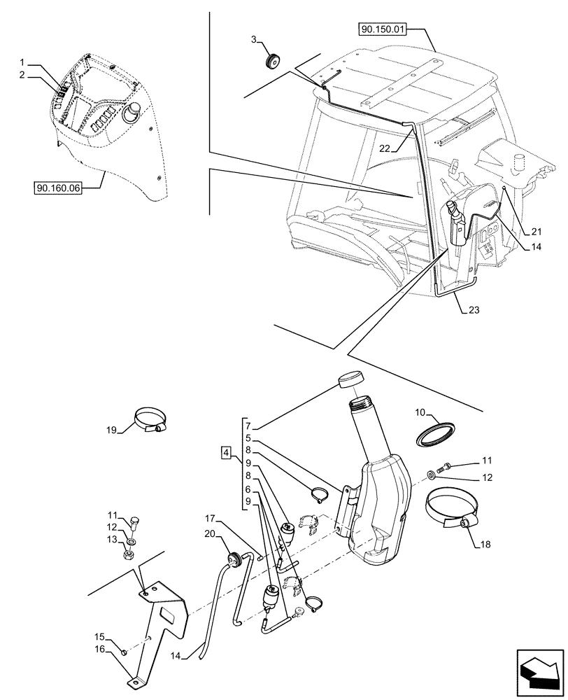 Схема запчастей Case 580SN WT - (55.518.02) - VAR - 423000, 442082 - CANOPY, ROPS - WIPER, FRONT AND WINDSHIELD WASHER (55) - ELECTRICAL SYSTEMS