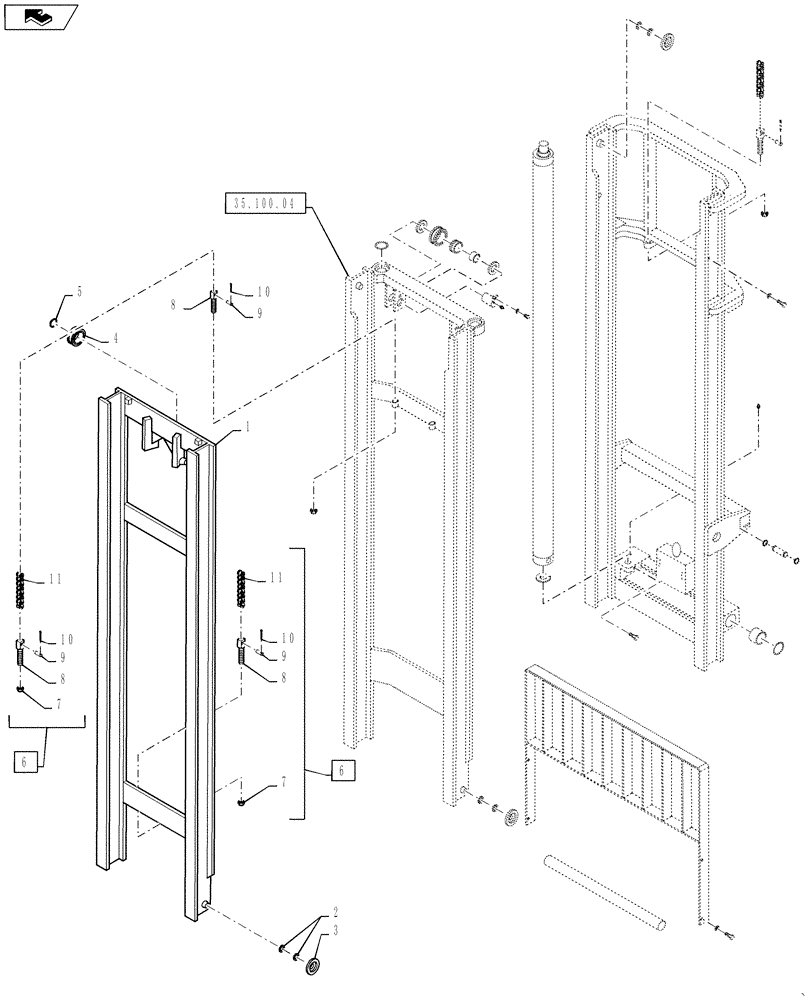 Схема запчастей Case 588H - (35.100.04[02]) - MAST ASSEMBLY 6000LB 6.6 M (22FT) (35) - HYDRAULIC SYSTEMS