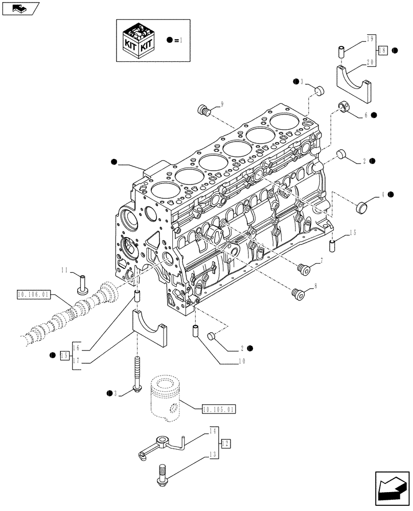 Схема запчастей Case F4HFE613F E002 - (10.001.02) - SHORT BLOCK - CRANKCASE (84481794 - 2852417) (10) - ENGINE